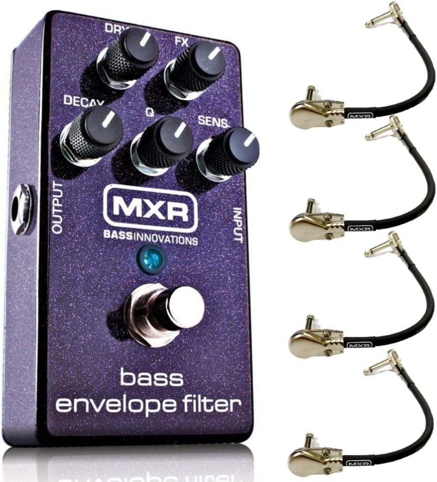 MXR M82 Bass Envelope Filter Effects Pedal Bundle with 4 MXR Right Angle Patch Cables