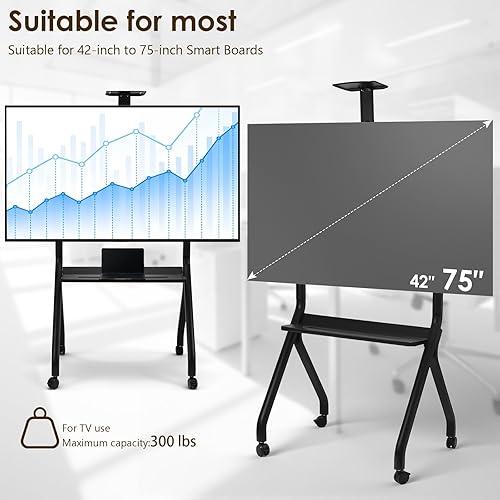 Miniatura 2 de FASDRESSMobile TV Display Stand for 42-75in Interactive Whiteboards & TVs Adjustable Mobile Floor Stand with 360 Rotating Wheels for E-Learning &