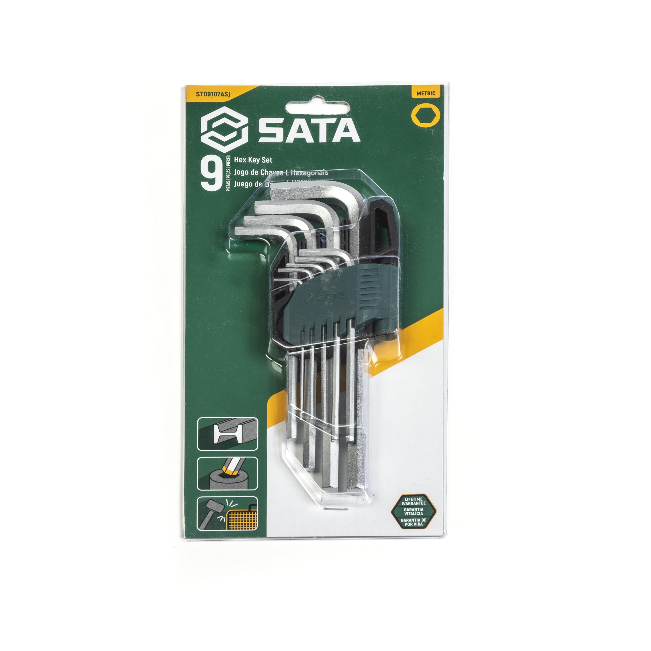SATA 9-teiliges Sechskantschlüssel-Set – Metrisch, Farbcodiert, 1,5–10 Mm – In Stoßfestem Nylon-Caddy
