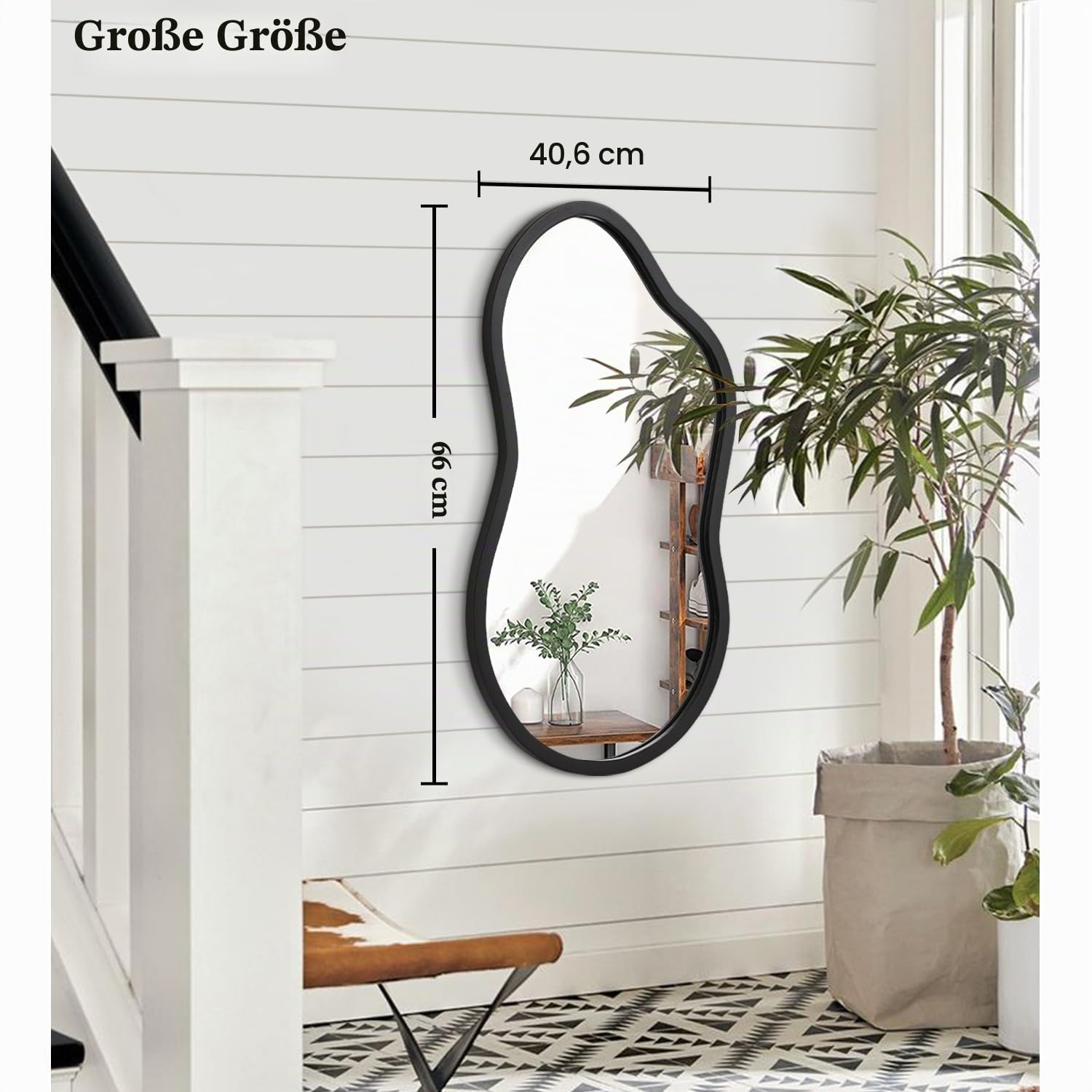 AAZZKANG Unregelmäßige Spiegel aus Holz groß 65x40cm Dekoration Spiegel ungleichmäßig für Schlafzimmer Umkleideraum Wohnzimmer Badezimmer Eingang Zugang