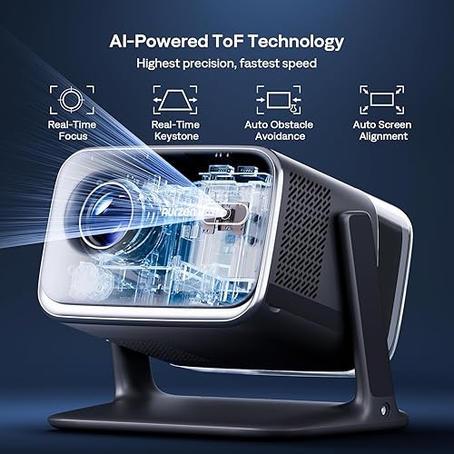 Miniatura 7 de Aurzen BOOM Mini proyector de películas Google TV con WiFi y Bluetooth, control de voz, modo familiar, audio Dolby de 20 W, enfoque en tiempo real,