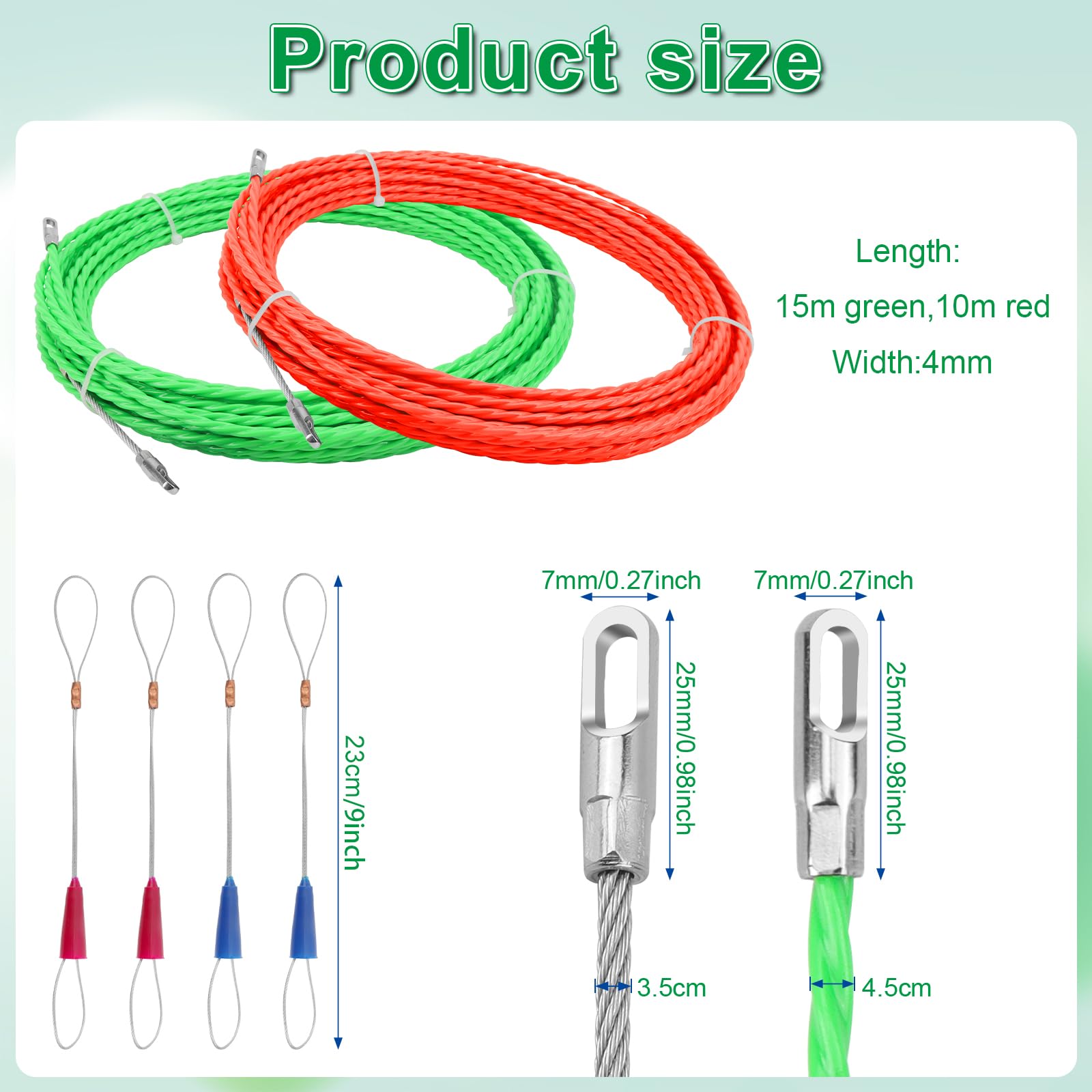 Sonda Passacavi 2 pezzi, Bomtop Sonda Passacavi Professionale 15 Metri +10 Metri Sonda Elettricista Sonda Passacavi Professionale elettricista attrezzi per Tiracavi tubature con curve strette