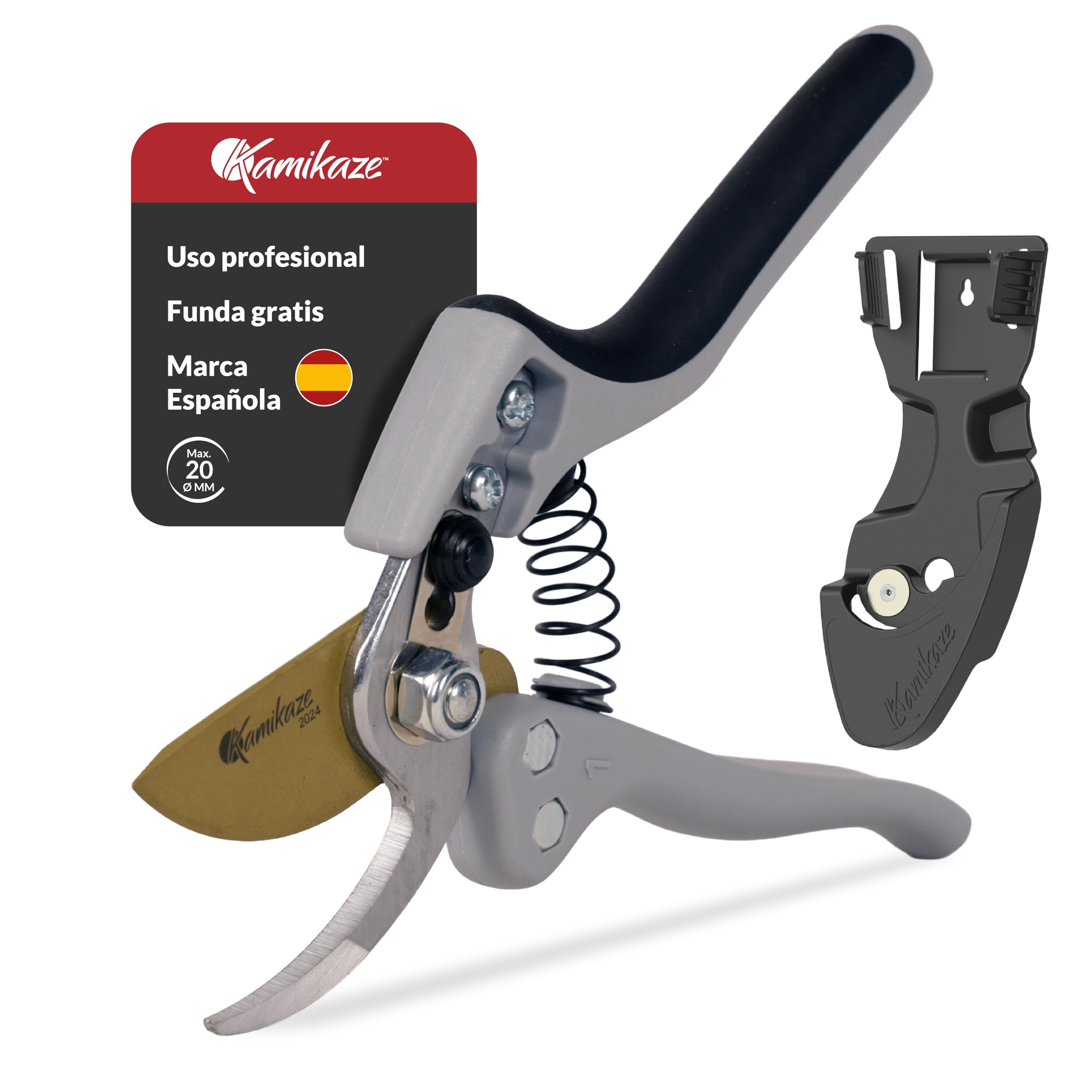 Kamikaze Tijeras Podar Profesional KM1-M Force.20mm Ø. Hoja Teflonada y Acero Templado SK-5.Tijeras Jardinería. Mango ergonómico efecto palanca.Sistema Bypass.Corte Preciso para Jardinería