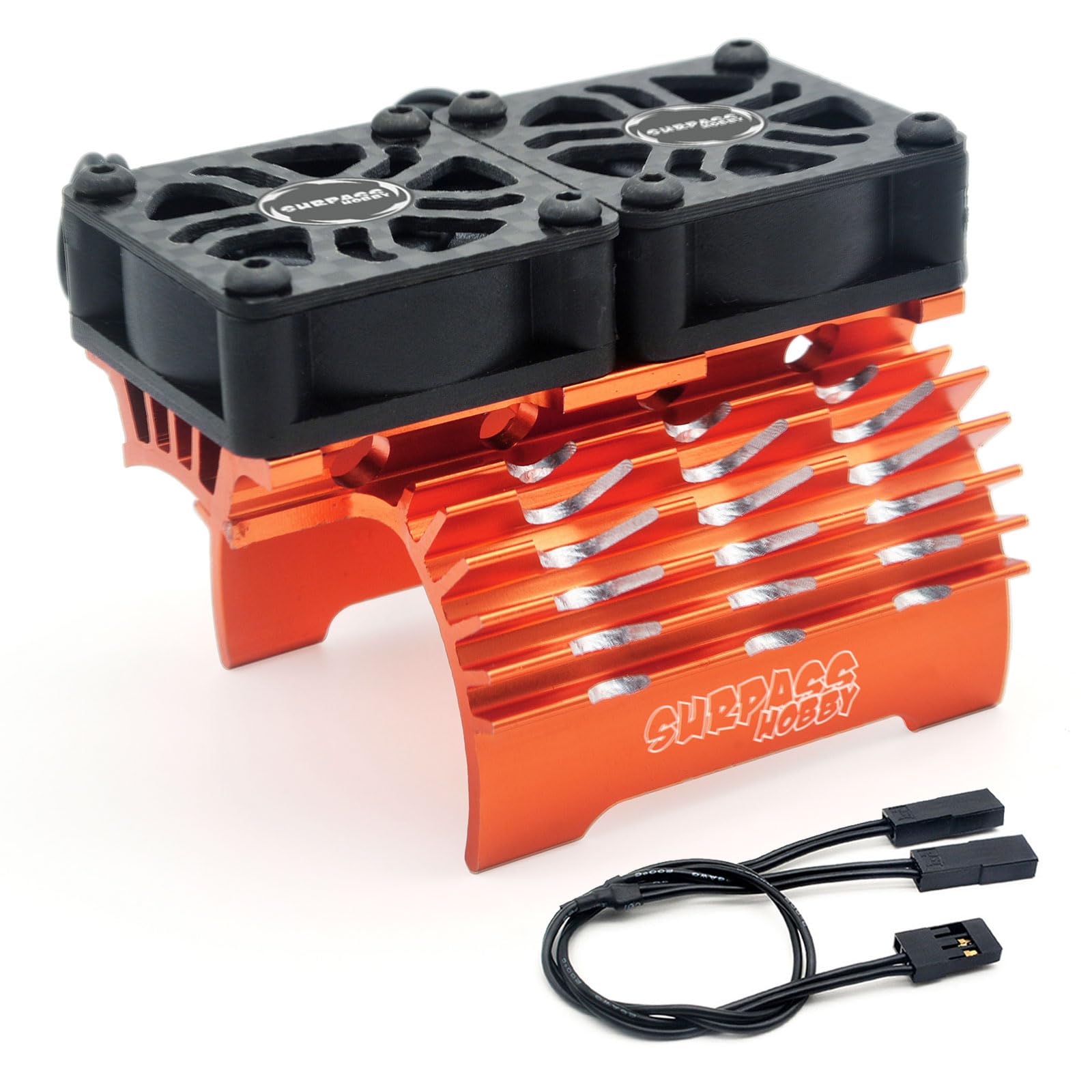 Surpass Hobby Dual 30mm Cooling Fan 27000RPM RC Car Motor Heatsink with Metal Cover for 1/8 1/7 RC Car Diameter 40/ 42mm Brushless Motor (Orange)