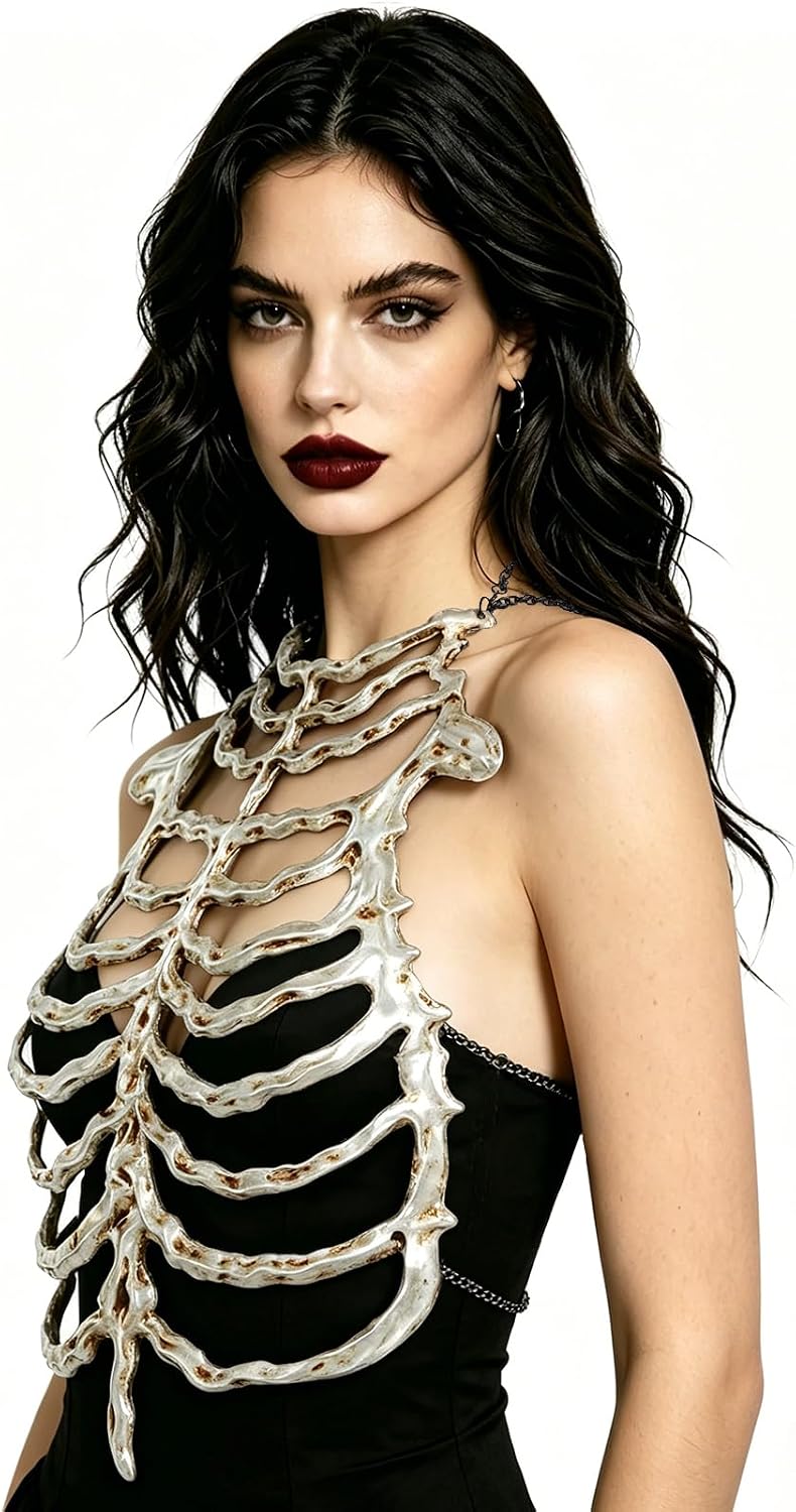Gothic Skeleton Rib Cage Chest Armor - PU Foam Ribcage Corset Body Harness for Party Halloween Cosplay Accessory