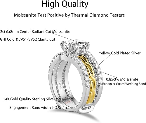 Miniatura 2 de DovEggs Anillos de compromiso de moissanita para mujer, 2 unidades, 0.236 x 0.315 in, GHI radiante corte de hielo triturado, moissanita, mejorador