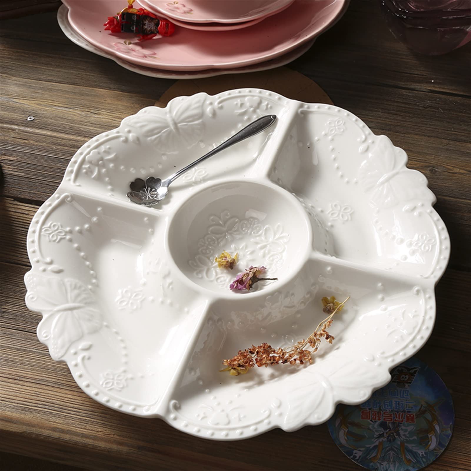 Meiiron Assiettes divisées, Bol de Fruits Blancs Assiettes diététiques Assiettes divisées à 3 Compartiments - Motif en Relief