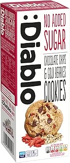 Diablo No Added Sugar Cookies, Chocolate Chips & Goji Berries – Low Sugar Snacks, Cookies Biscuits for All, Sweetened with Maltitol, Ideal for Gifting, Festive Hampers & Holiday – 135g Pack of 1