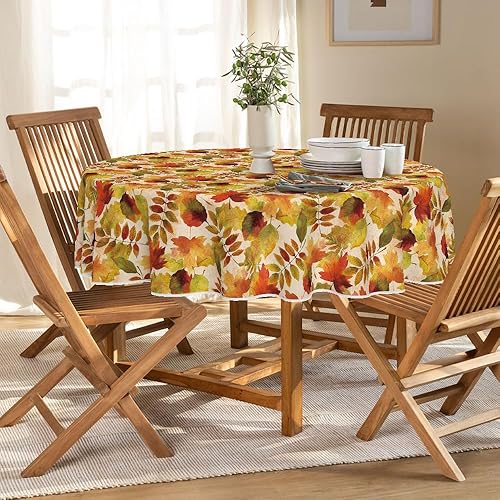 Miniatura 2 de Horaldaily Mantel redondo de otoño de 70 x 70 pulgadas, diseño de hojas de acuarela de cosecha de otoño de Acción de Gracias, para decoración de