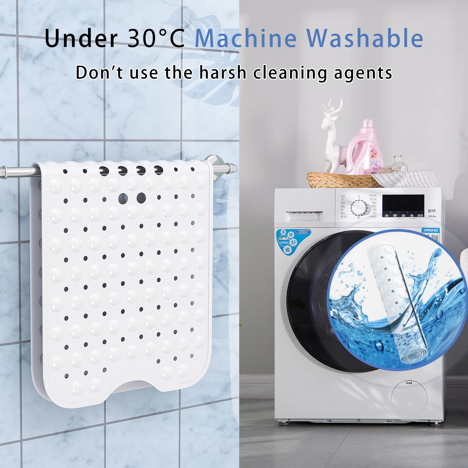 Tappetino Antiscivolo per Vasca da Bagno e Doccia,100 x 40cm Extra Lungo con Ventose Bath Mat Universale per Bagno, in PVC,Antibatterico,Resistente alla Muffa (Bianco)
