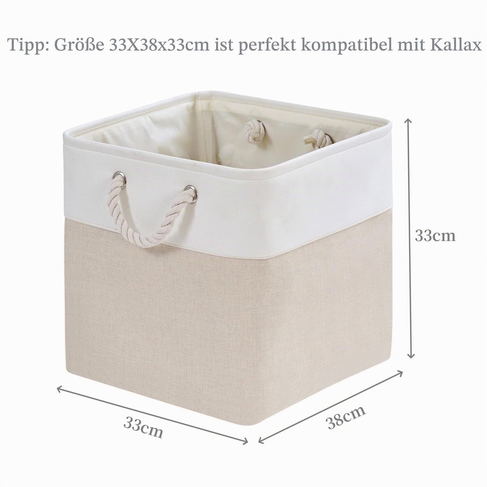 Mangata Aufbewahrungsbox,(33x38x33cm) Aufbewahrungskorb Stoff, Boxen zum Organisieren von Kleidung und Spielzeug für Schrank, Regal(Hellbeige/Weiß, 4er Pack)