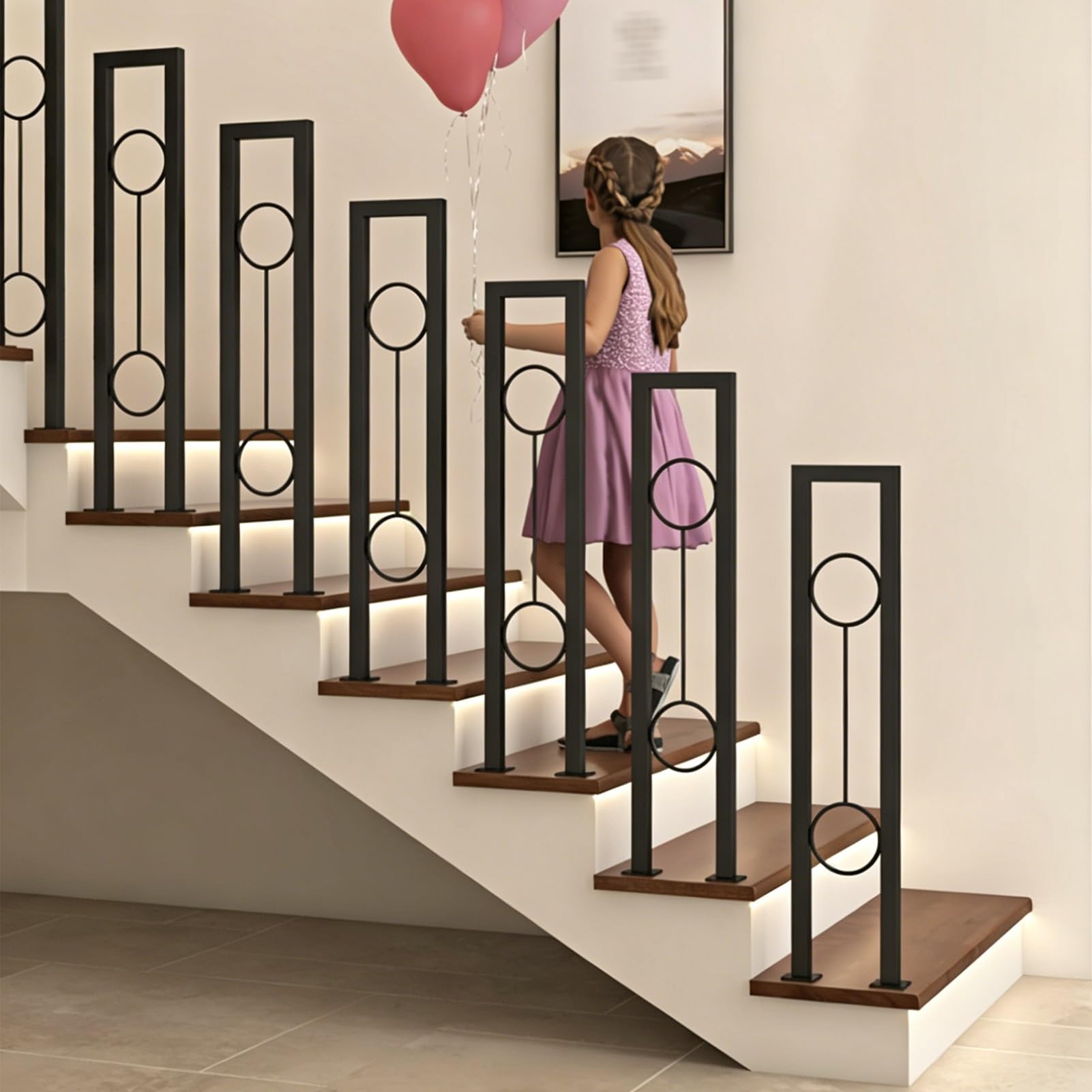 Marxan One Color U-Shaped Stair Railing For Indoor And Outdoor, Metal Wrought Iron Handrail For Concrete Steps And Wooden Steps, Transitional Support Rod(90Cm/35In)