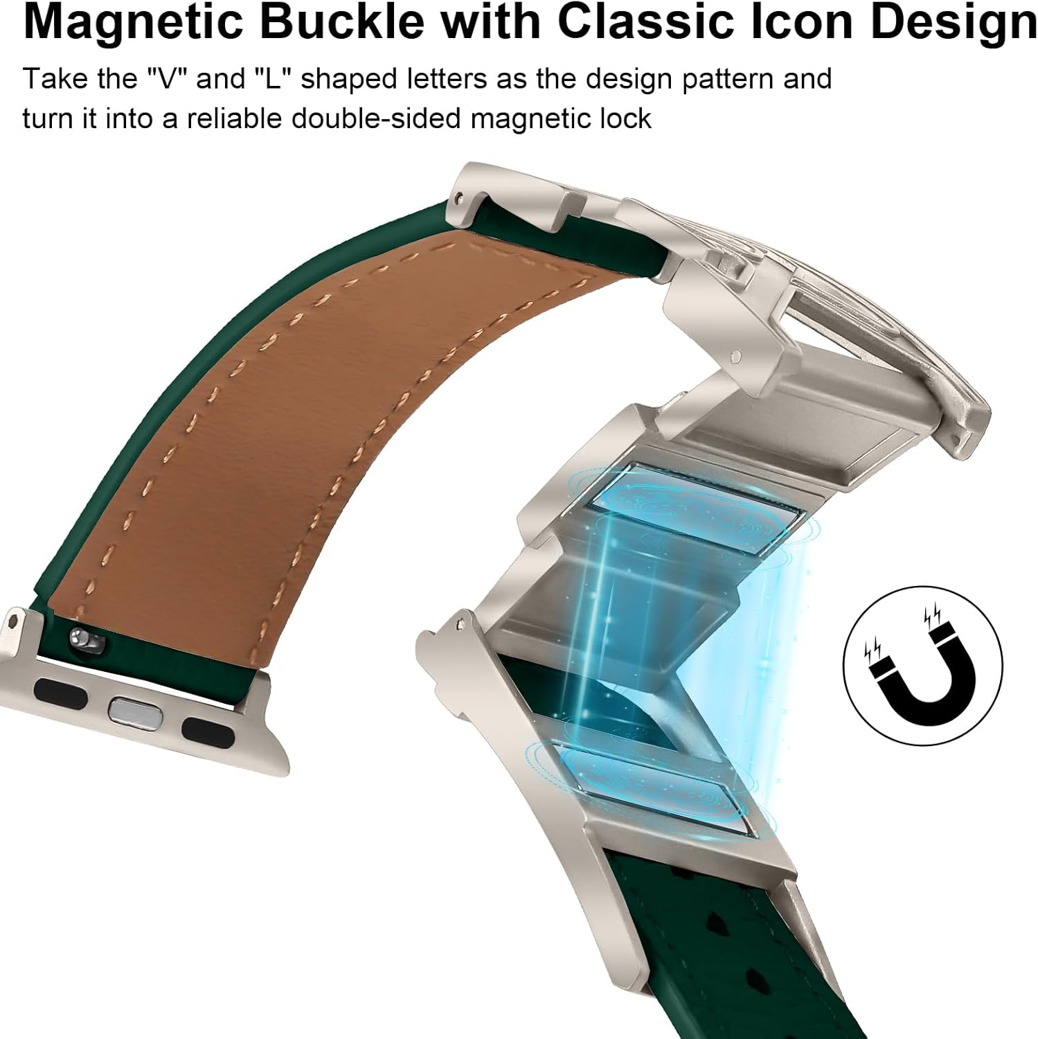 Leather Magnetic Band Compatible with Apple Watch Bands 38mm 40mm 41mm 42mm 44mm 45mm 46mm 49mm, Top Grain Genuine Leather iWatch band, Designer Dressy Luxury Strap for Women Men - Image 2