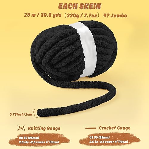 Miniatura 4 de Inhand - Paquete de 8 hilos de felpilla gruesa para ganchillo  30.6 yardas, 7.7 onzas, hilo grueso suave y esponjoso, para hombres y mujeres,