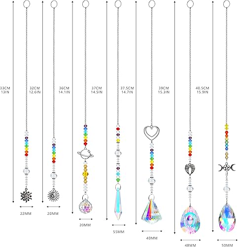 Miniatura 6 de Atrapasoles colgantes de prismas de cristal colgantes para ventana de jardín, atrapa el sol, arco iris, abalorios, cadena de adorno, paquete de 7