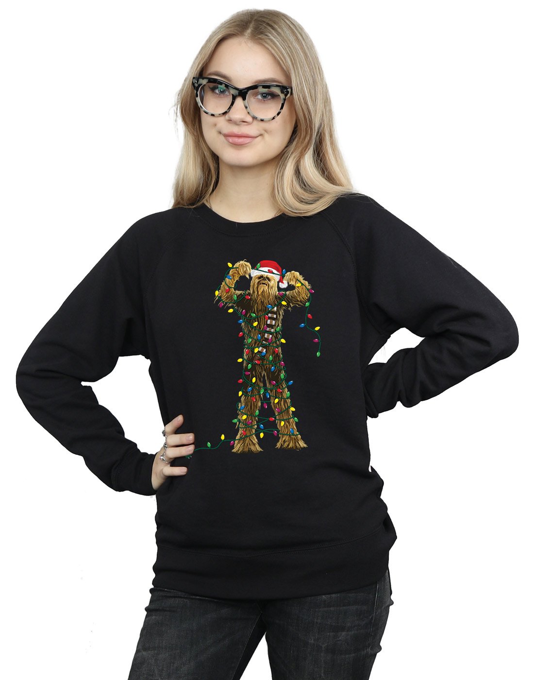 Star Wars Women's Black Chewbacca Christmas Lights Sweatshirt In Medium