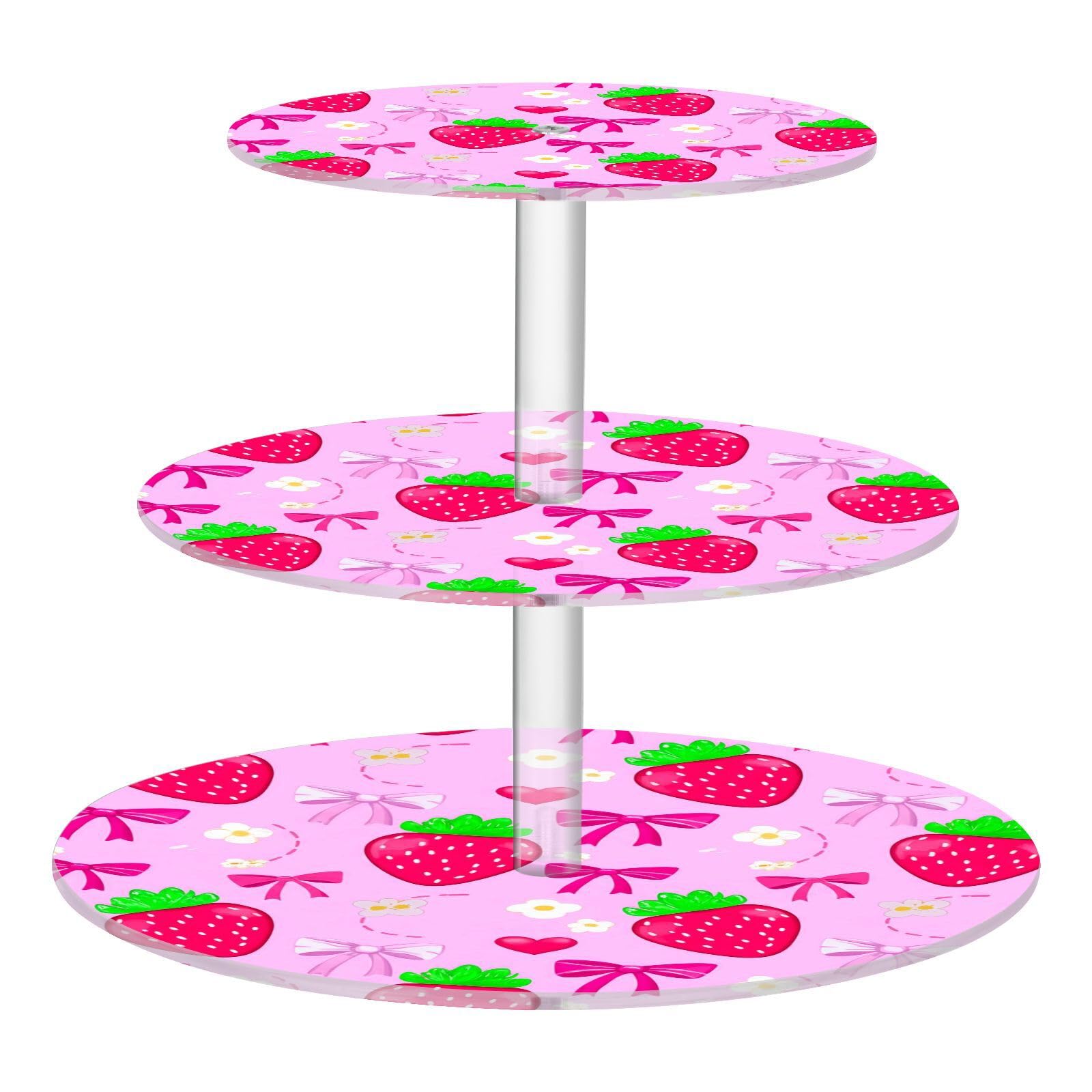 Nander 3 Tier Cupcake Stand,Watercolor Strawberries Large Cupcake Tower Display, Round Cupcake Holder, Acrylic Dessert Stand, Pastry Display Tree for Party, Wedding, Baby Shower