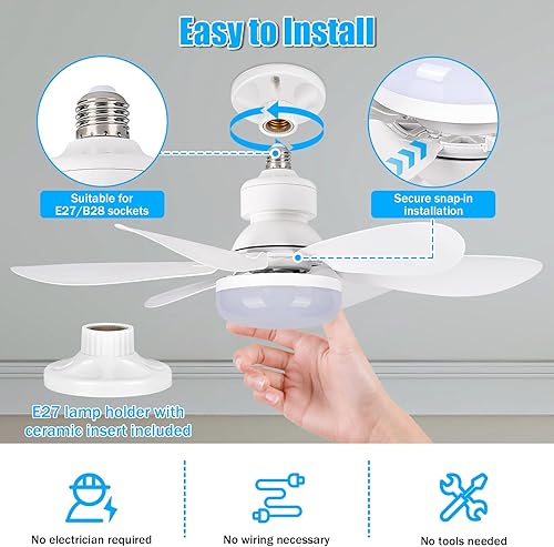 BuzzoXerex Ceiling Fan with Light and Remote Control, 40 W, Dimmable LED Ceiling Fan with E27 Socket, Chandelier, Ceiling Fan for Bedroom, Living Room, 6 Blades, 3 Speeds - 5