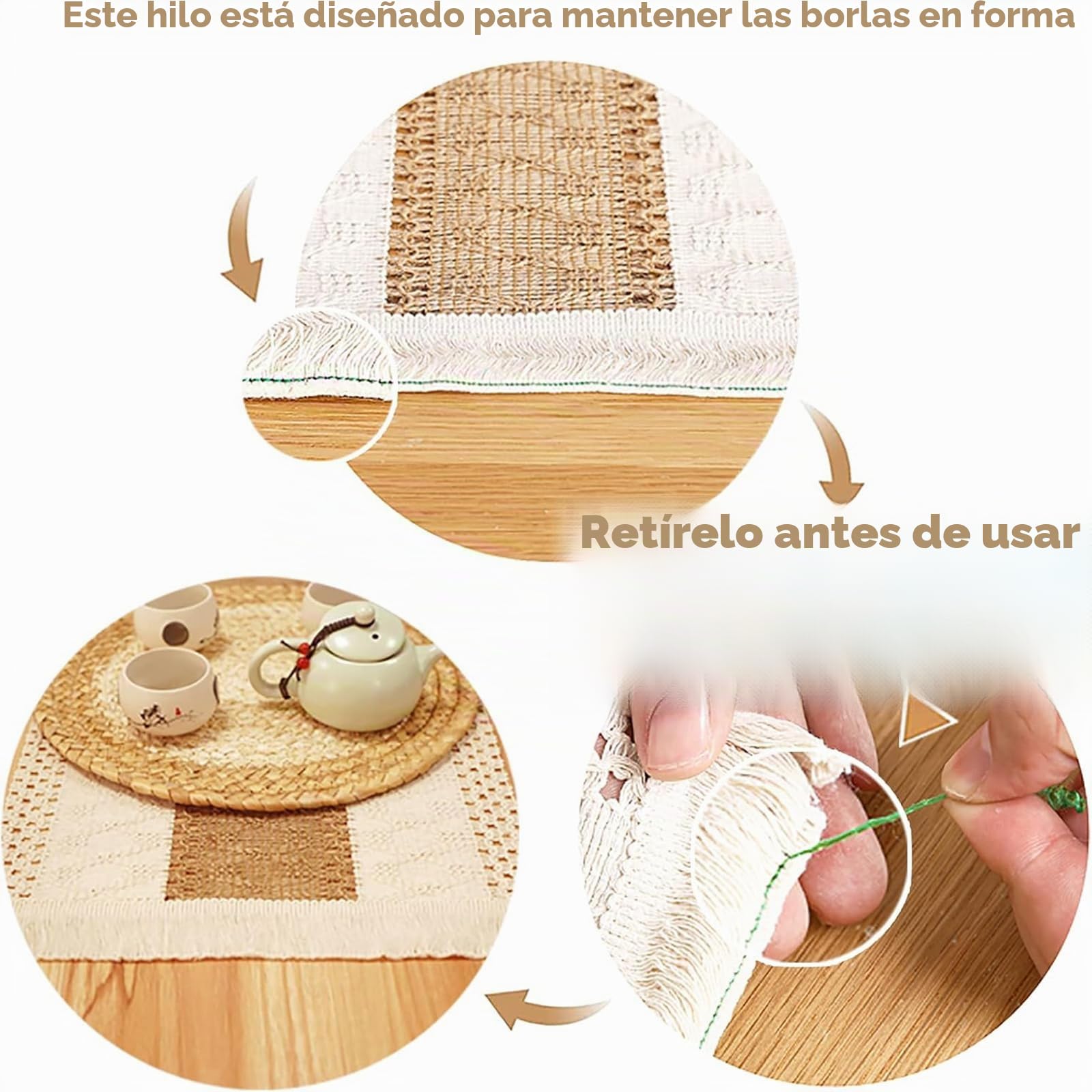 Manteles Boho Hechos a Mano Salvamanteles Trenzados de Paja y Arpillera de Algodón Natural Decoración de Macramé y Manteles Individuales Estilo Granja para Mesa de Comedor Conjunto de 6