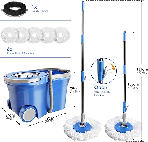 Miniatura 2 de HEVOL Trapeador y cubo con juego de escurridor trapeador giratorio y cubo con ruedas para un fácil movimiento sistema de limpieza de piso de fregona