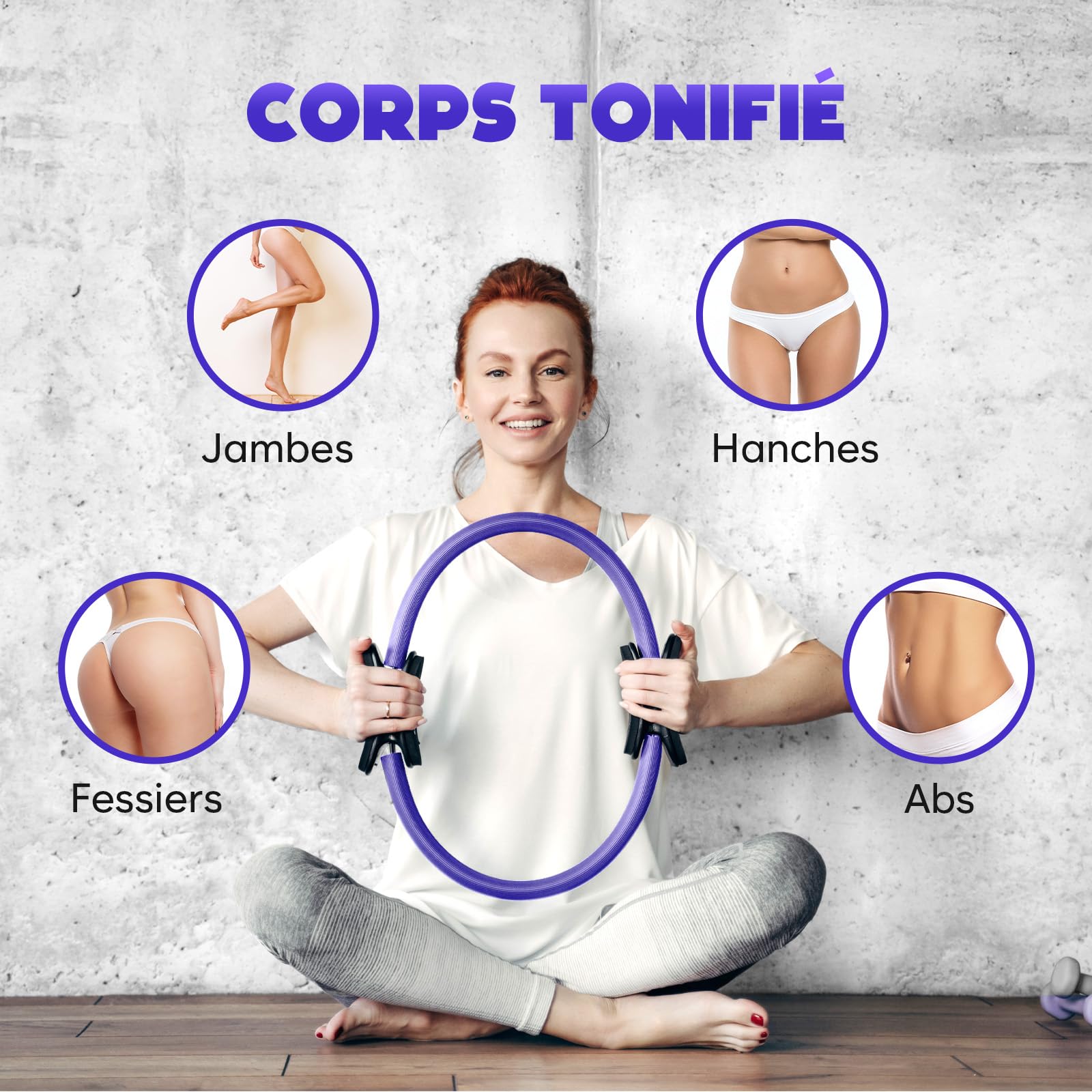Kit Pilates Maison – Cercle Pilates Accessoires avec Mini Ballon, 4 Bandes de Résistance, Poster & Sac – Équipement pour Renforcement Musculaire, Gainage & Yoga à Domicile