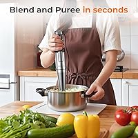 Vista 4 de KOIOS Batidora de inmersión de mano – Disparador de velocidad variable 5 en 1 batidora de mano de inmersión 1100 W, eje de acero inoxidable