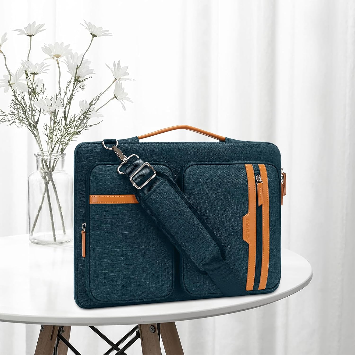 MOSISO 360 Protective Laptop Bag, 15.6 inch Computer Bag Compatible with MacBook Pro 16, HP, Dell, Asus Notebook, Side Open Sleeve with 2 Rectangle Zipper Pockets&Extendable Handle, Teal Green - Image 2