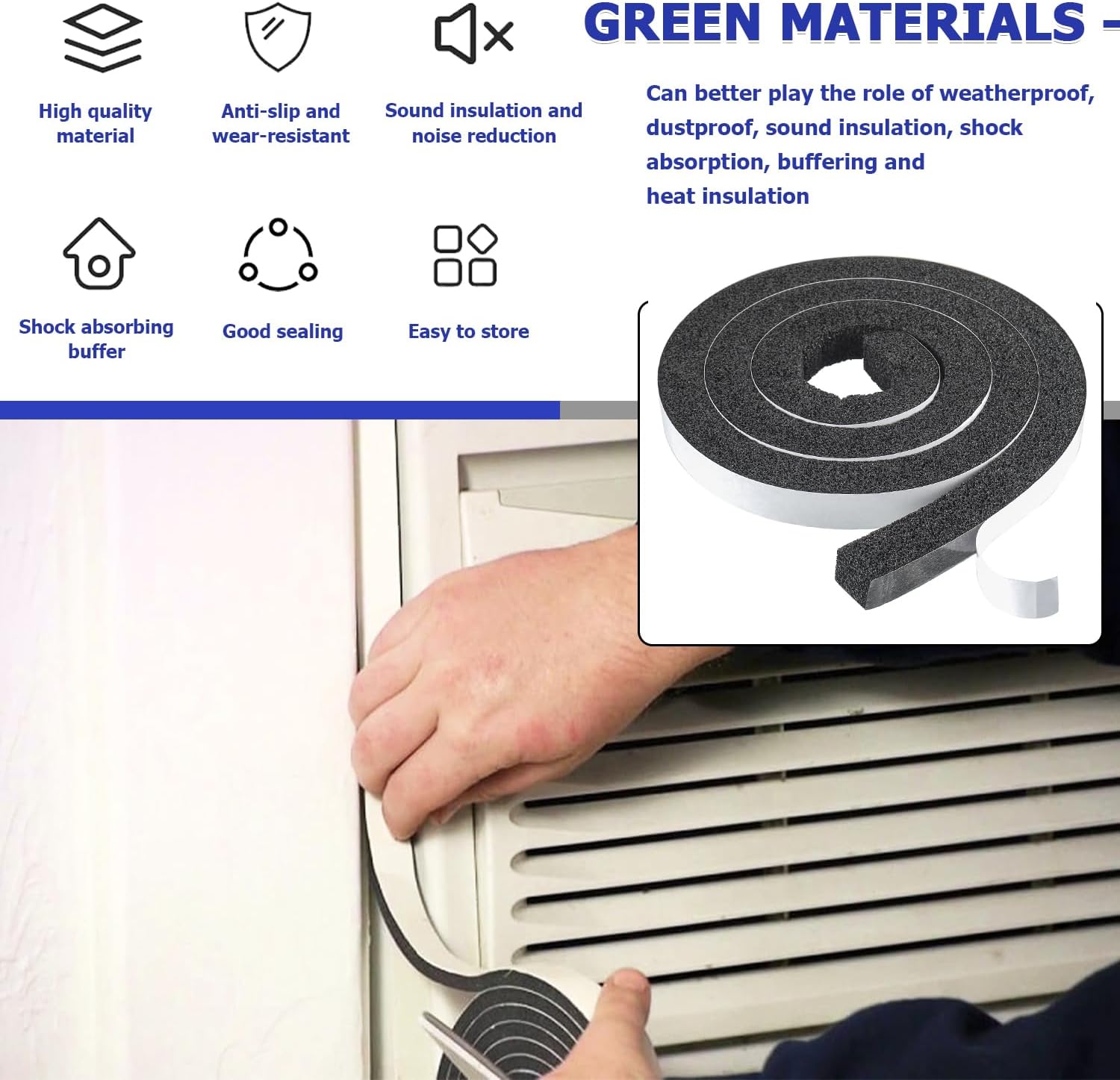 BOJACK Adhesive Foam Weather Stripping - Foam Stripe with Adhesive for Doors and Windows (6.5ft x 2 Rolls, 1 x 1 Inch Thick)