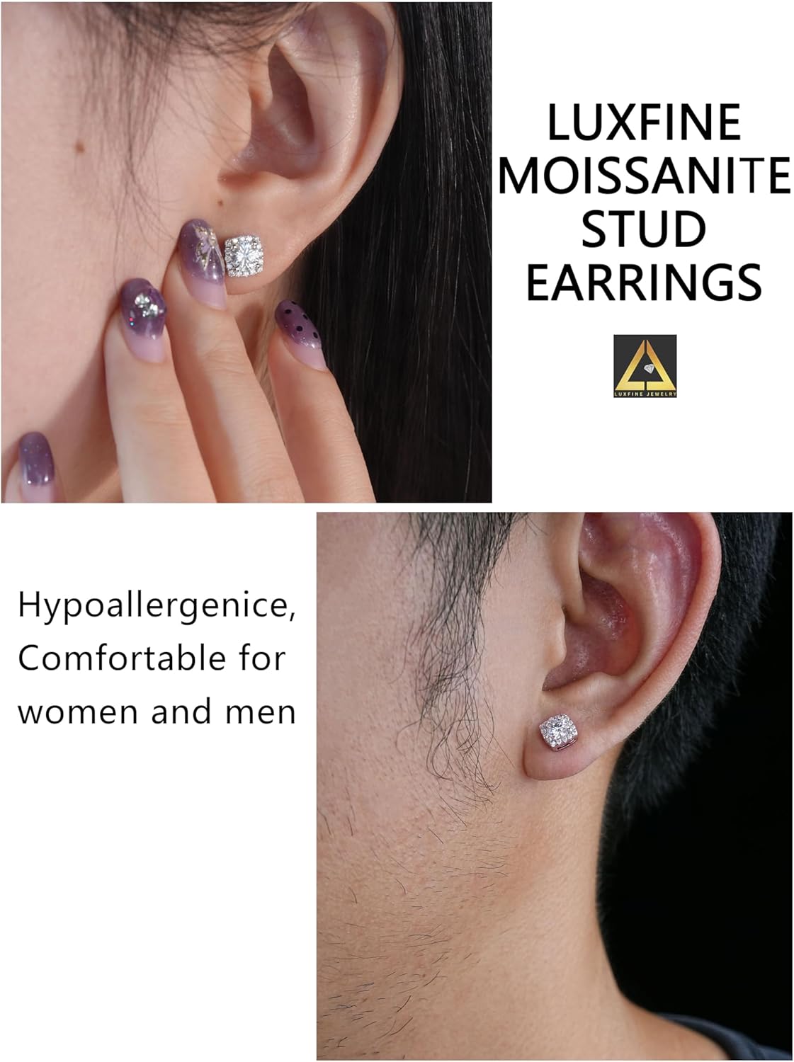 1 Ct D Color VVS1 Moissanite Stud Earrings for Women 925 Serling Silver Halo Earrings (with Gift Box) - Image 6