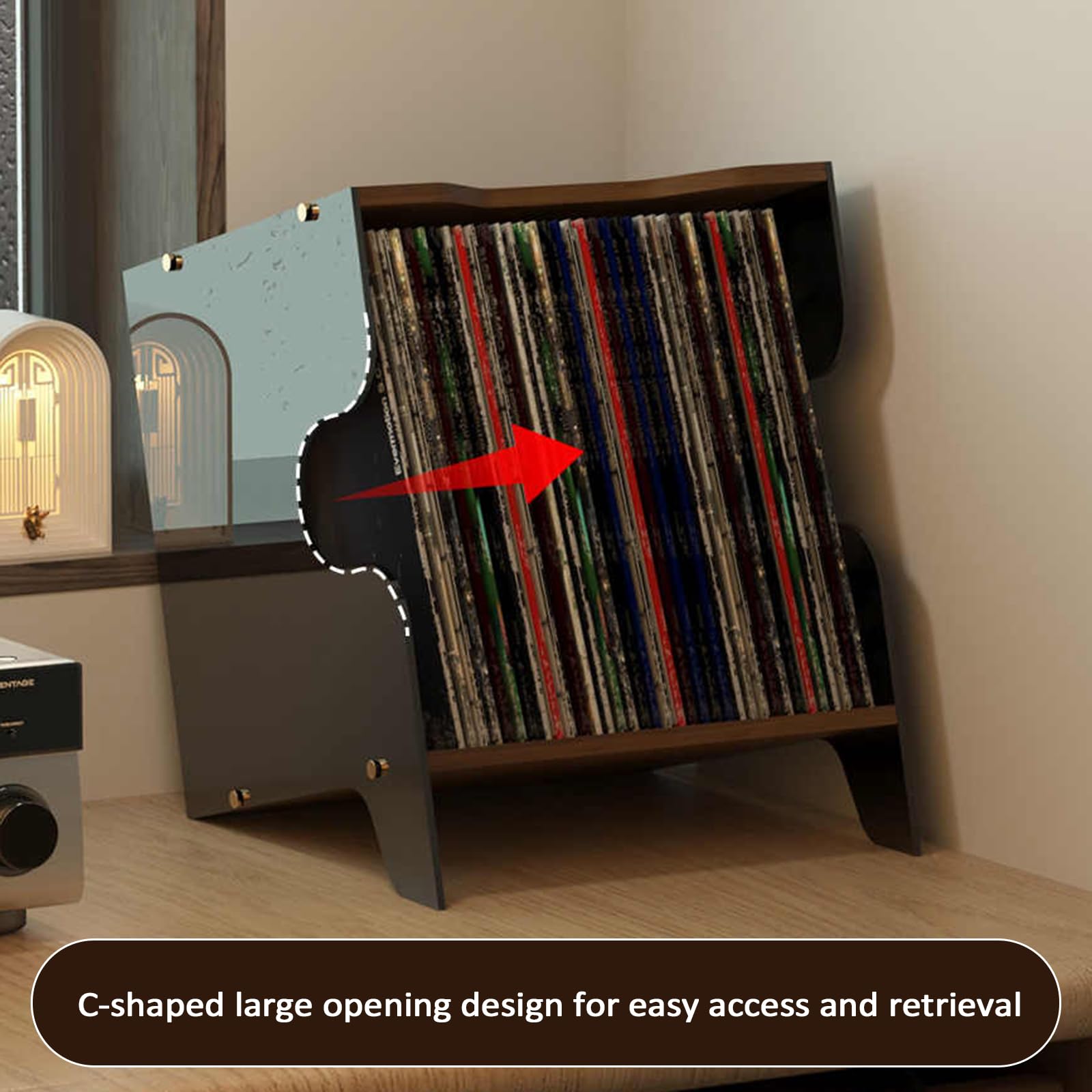 Porta CD da Scrivania, Espositore Dvd retrò in Noce Nero, Contiene Circa 33 CD da 12", Carico 10 kg, Spazio Semi-Aperto, per Libri, Riviste E Dvd