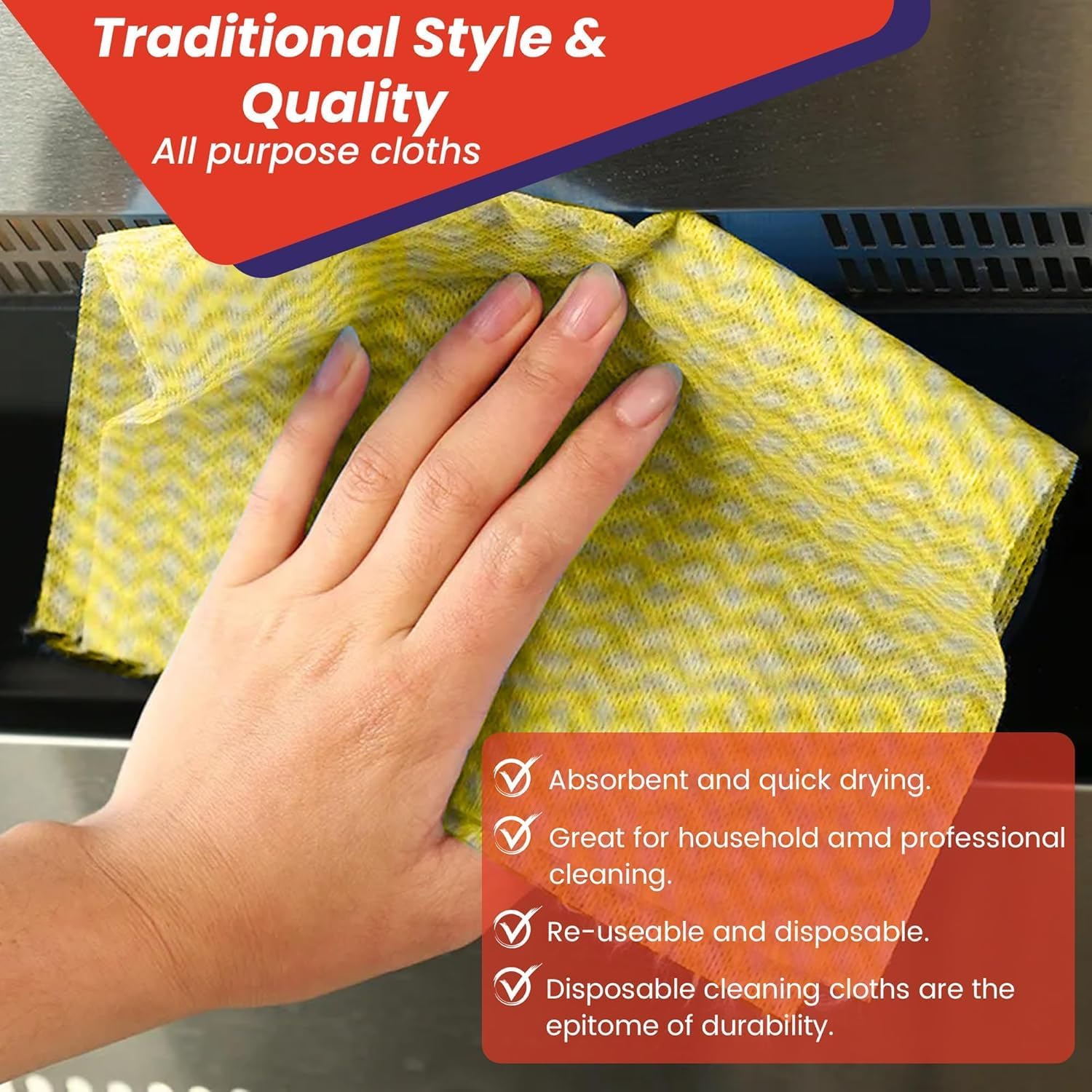 Abbey Pack of 50 Disposable J Cloths Non Woven Wipes – All Purpose Yellow Cleaning Cloths – Clean Surfaces, Bathroom, Windows, Dish Cloths – Kitchen Cloth 16.5 x 13.8 inches (Yellow)