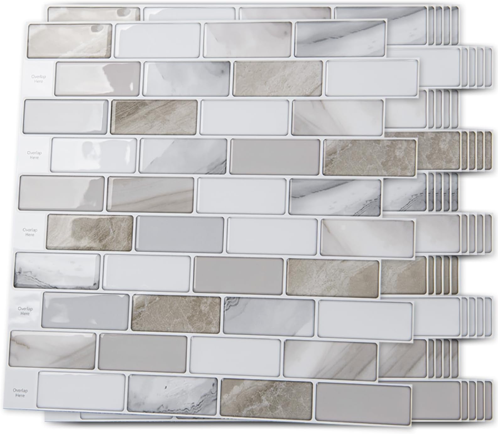 Art3d 10-Pack Marble Peel and Stick Backsplash, 12 x 12 in, Beige & White