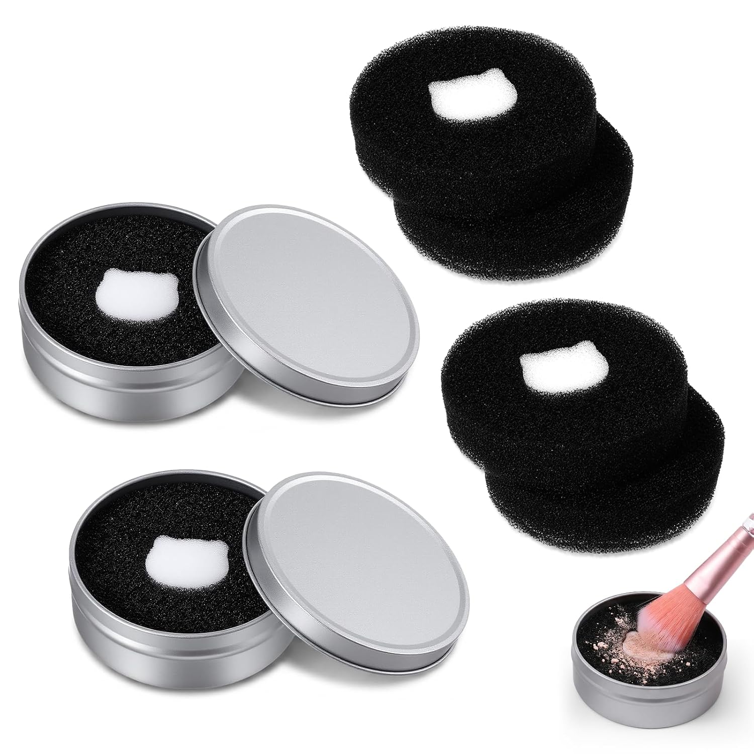 8PCS Makeup Brush Cleaner Pad Sponges Set | 2PCS Make up Brush Cleaner Box 6PCS Sponges Replacement for Home Travel Drying Make up Brushes Eye Shadow Blush Quick Changes