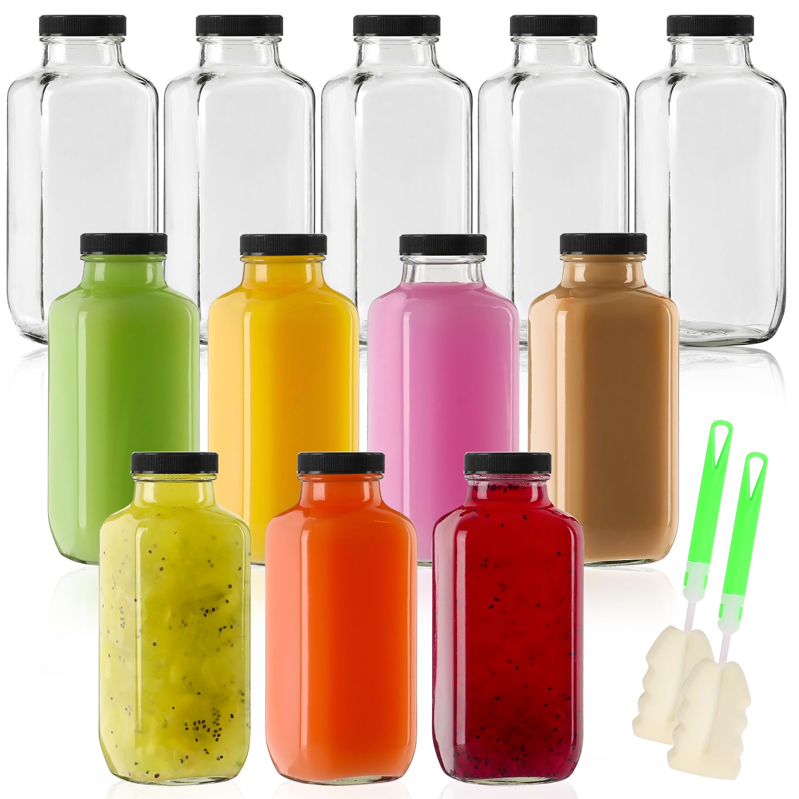 Yetene 12-Pack 16 Oz Glass Juice Bottles - With Lids, Straws & Brush, Reusable For Smoothies, Juicing, Drinks On-the-Go - View #10