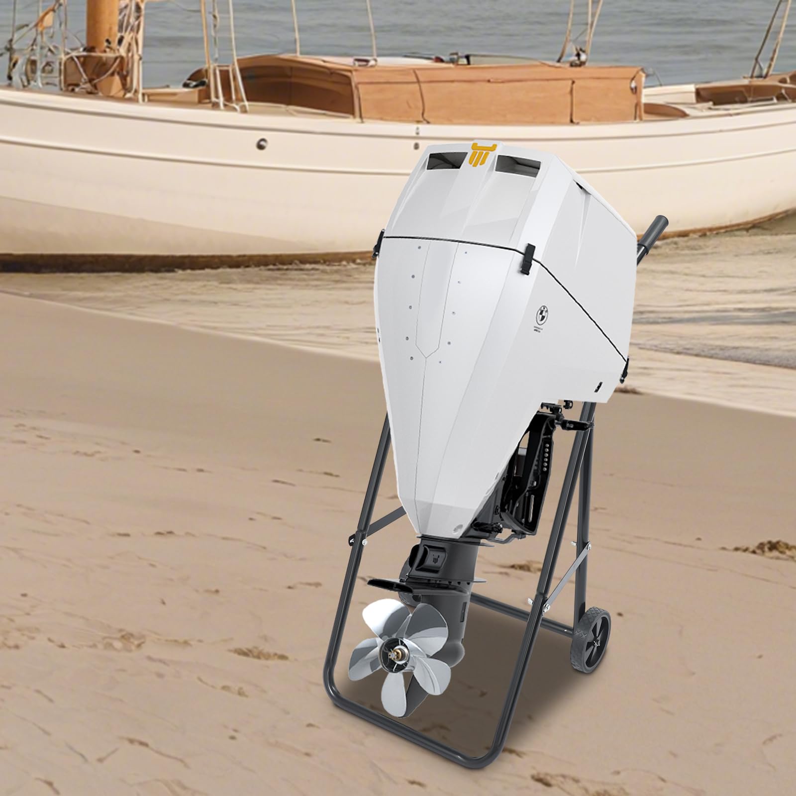 Carrello pieghevole per motore fuoribordo in acciaio laminato a freddo fino a 30 CV, 47 x 40 x 90 cm, con ruote in gomma per motori di barche