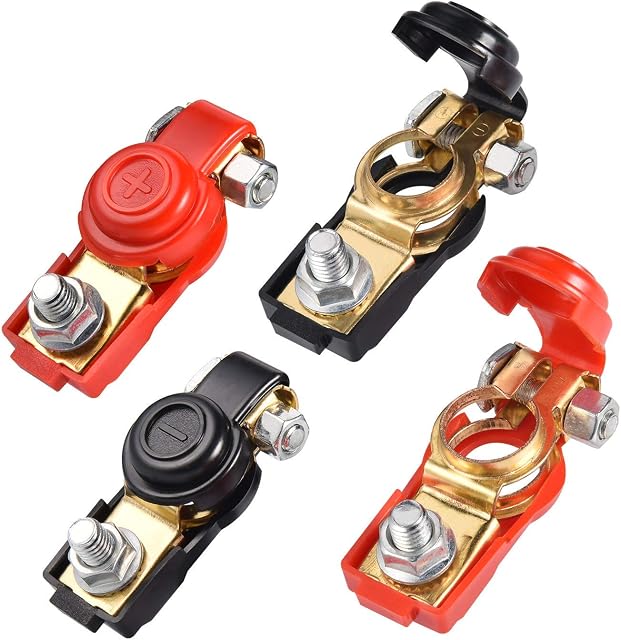 JIZZU 4Pcs Battery Terminals Quick Release with Positive & Negative Battery Clamp 12V, Car Battery Terminal Connectors 12v/24v/48v for Boat Truck Car Van Caravan