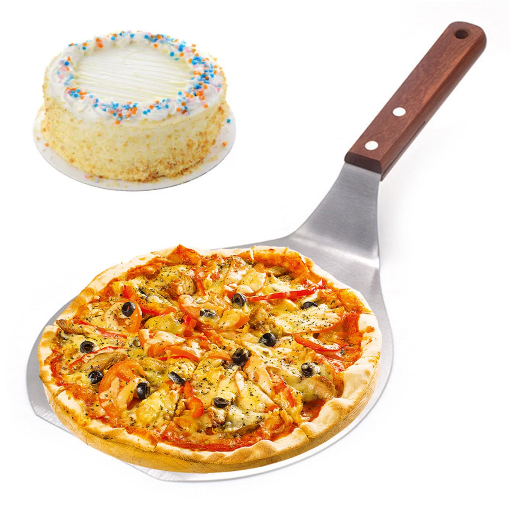 Pizza Peel 6.5 Inch Stainless Steel Pizza Paddle with Wood Handle Non-Stick Round Shovel for Baking Cake Dough Bread Pastry Peel Paddle Shovel Oven Accessorie