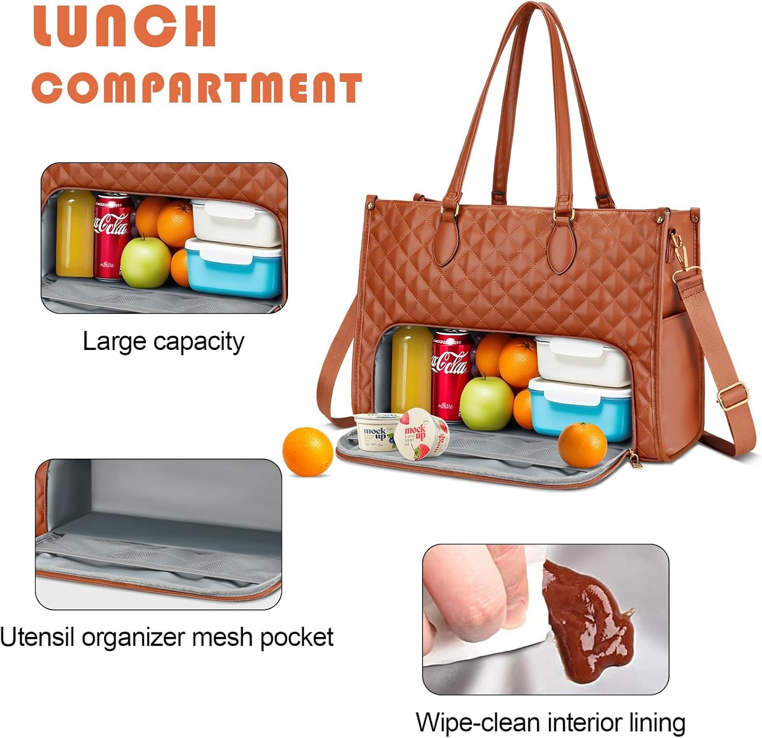 KKXIU Lunch Tote Bag for Women - 15.6" Laptop Bag with Insulated Lunch Compartment, Quilted Lunch Tote Purse - Image 5