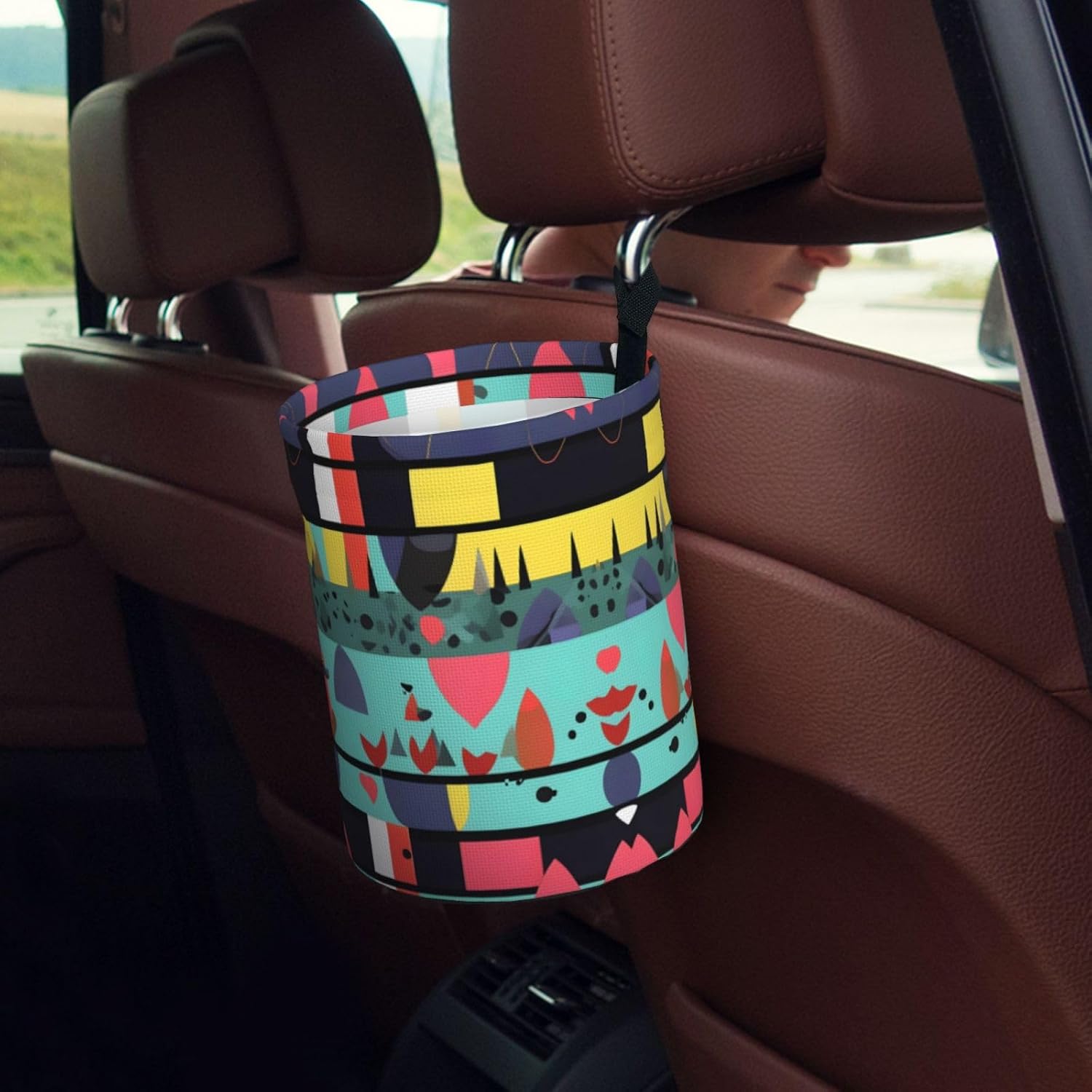 Geometric Patterns Hanging car Trash can, Foldable car Trash can, car Storage Box Accessories, Suitable for Travel SUV Truck Sedan image 5