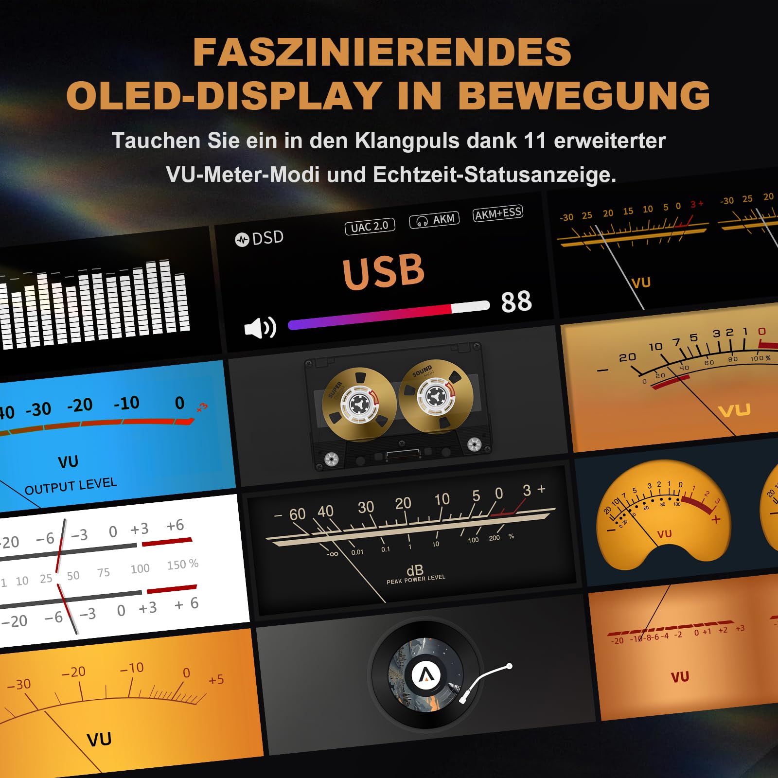 Q1 Digital-Analog-Wandler: HiFi USB DAC Adapter 768 kHz/32 Bit DSD512, APTX-HD Bluetooth 5.2 Kopfhörerverstärker mit ESS9039+AK4493 für Heimstereo-Verstärker und Desktop-Hören