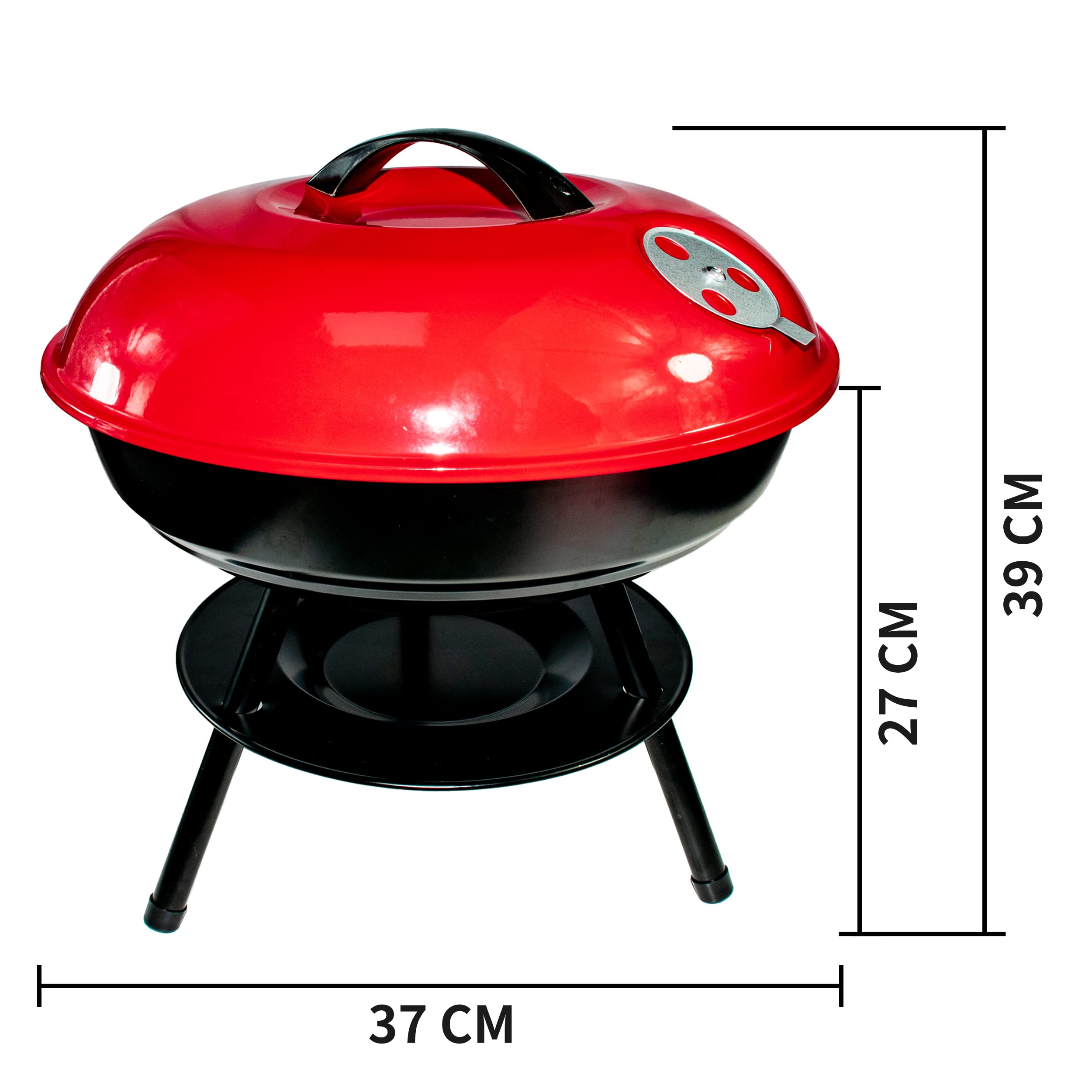 Barbacoa BESCH Redonda con 3 Patas Desmontables de Acero 37 x 37 x 39 cm con Bandeja y Tapa - Parrilla Barbacoa de Carbón o Madera Exterior, Camping y Picnic