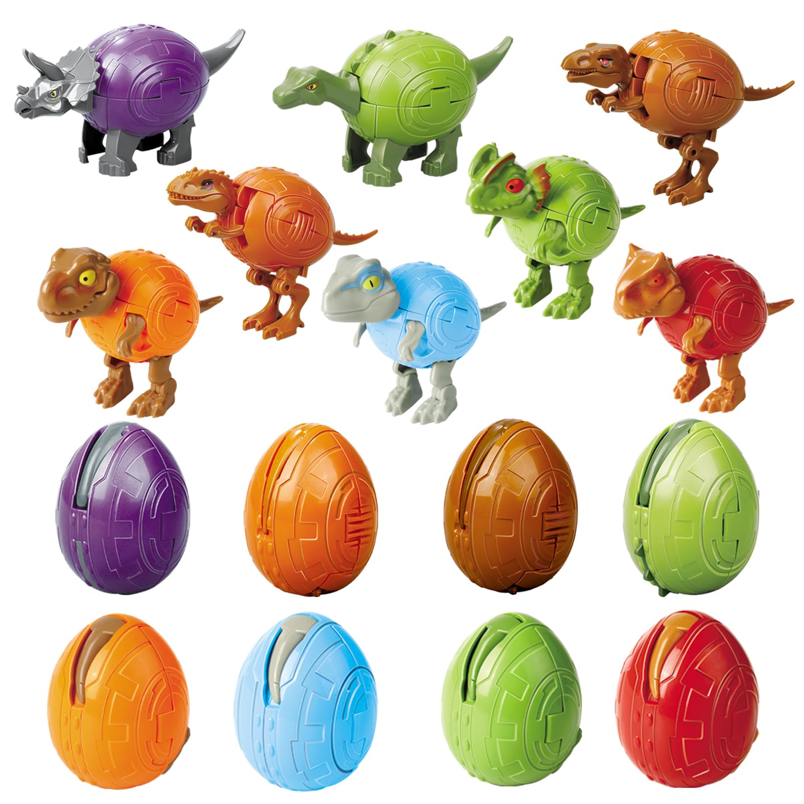 8 Packs STEM Dinosaur Robots Transformed Toys Set,Toddler Toys for Kids Boys Ages 6 7 8 9 10+,Dinosaur Toys Christmas Birthday Gifts