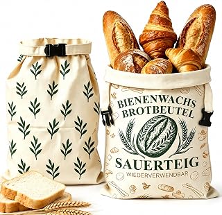 Bienenwachs Brotbeutel 2er Set – Wiederverwendbare Leinen Brotbeutel 43×33 cm mit natürlicher Bienenwachs Beschichtung – Nachhaltige Aufbewahrung für Sauerteigbrot & Backwaren