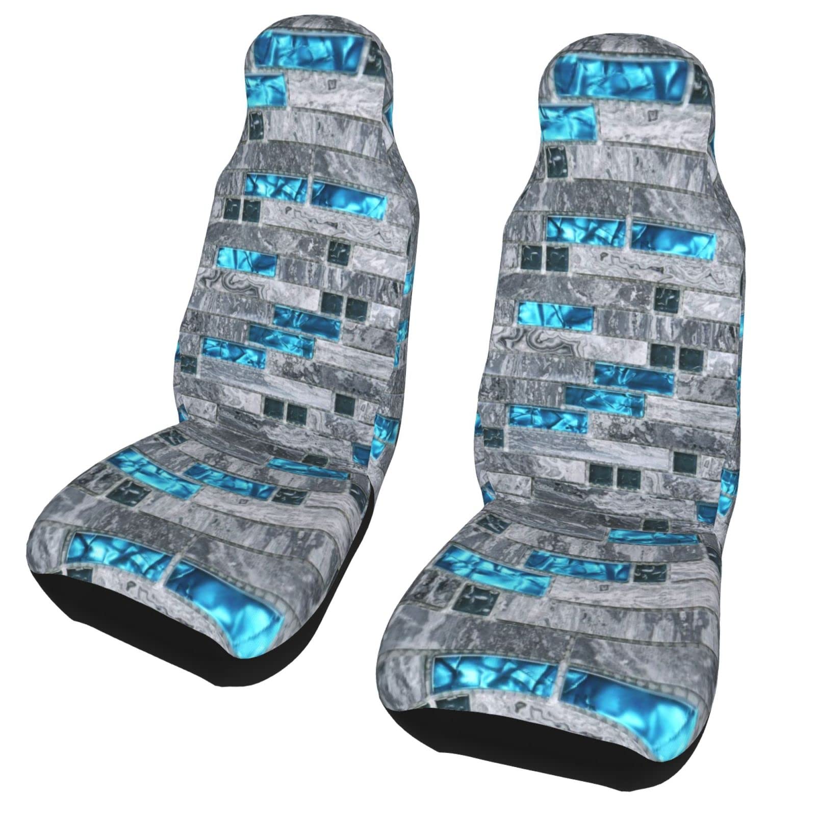 Amazon | ブルーグレーチェック柄プリントカーシートカバー フロント 