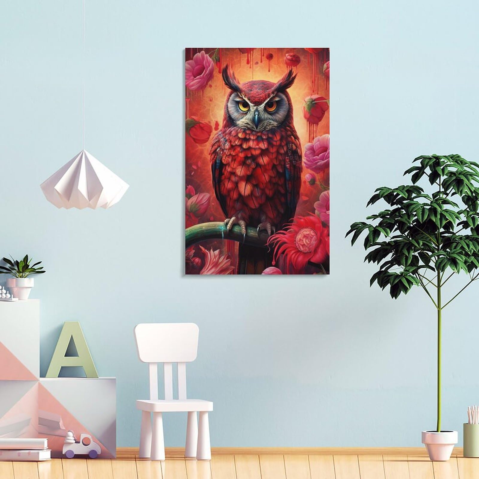 Amazon.co.jp: 絵画 赤いフクロウインテリア 絵画 ハイパーリアルな