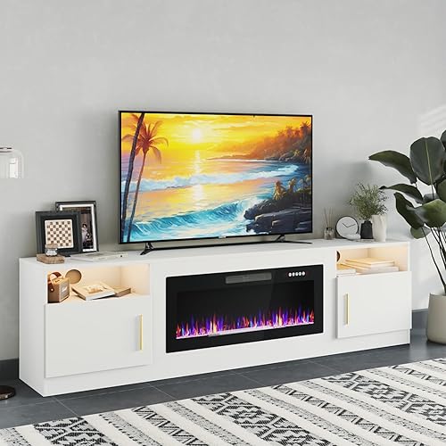 Miniatura 12 de Soporte de TV con chimenea de 18 pulgadas de hasta 65 pulgadas, centro de entretenimiento de 58 pulgadas con luces LED, consola multimedia de TV