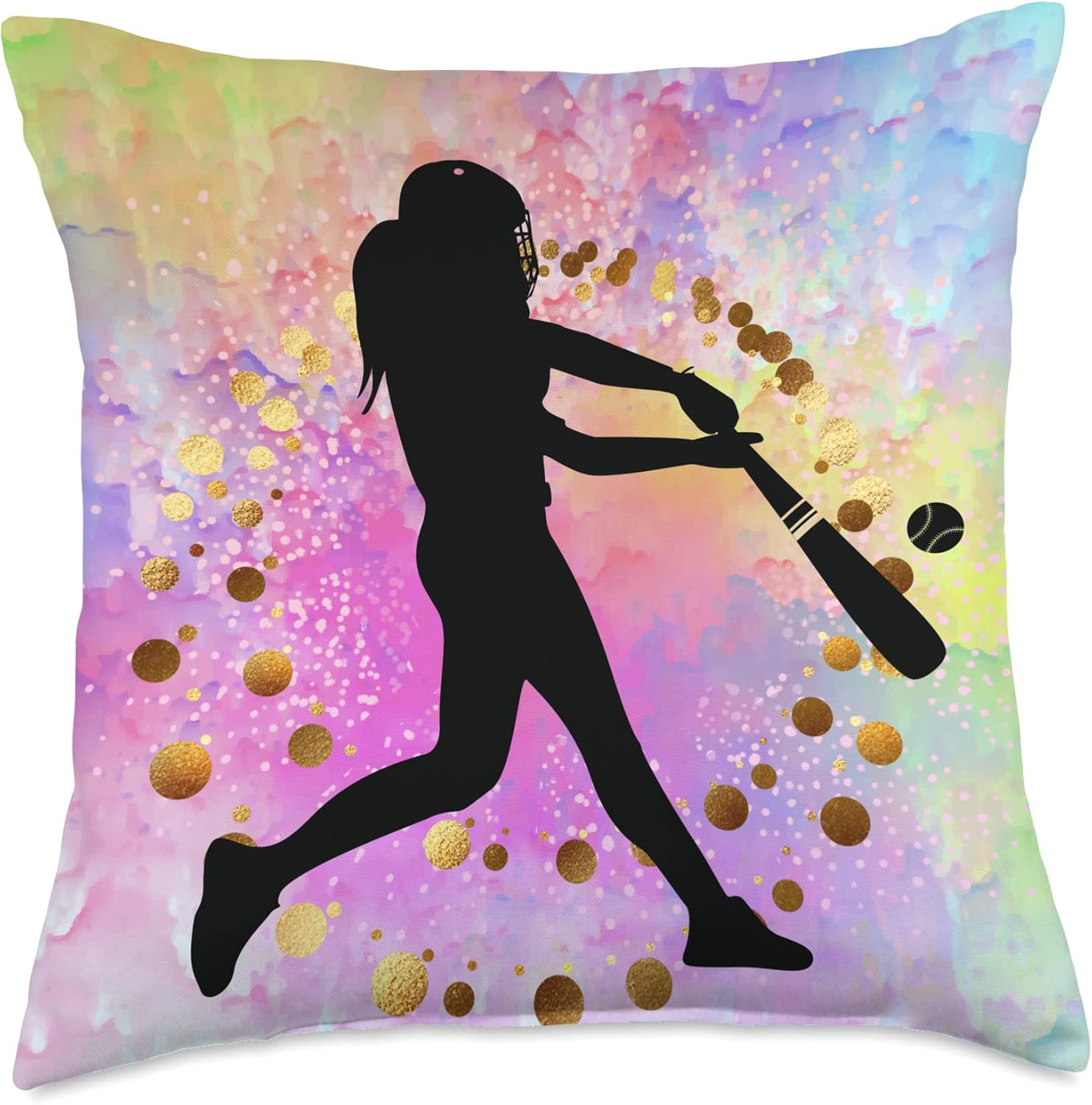 Pink Baseball Girly Design Softball Womens Girls Plays Ball Throw Pillow