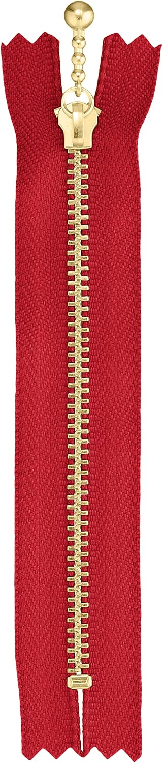 Y.K.K 3MGC-12 Gold With Ball, Zipper and Stop, Pack of 10, Length 4.7 inches (12 cm), Red