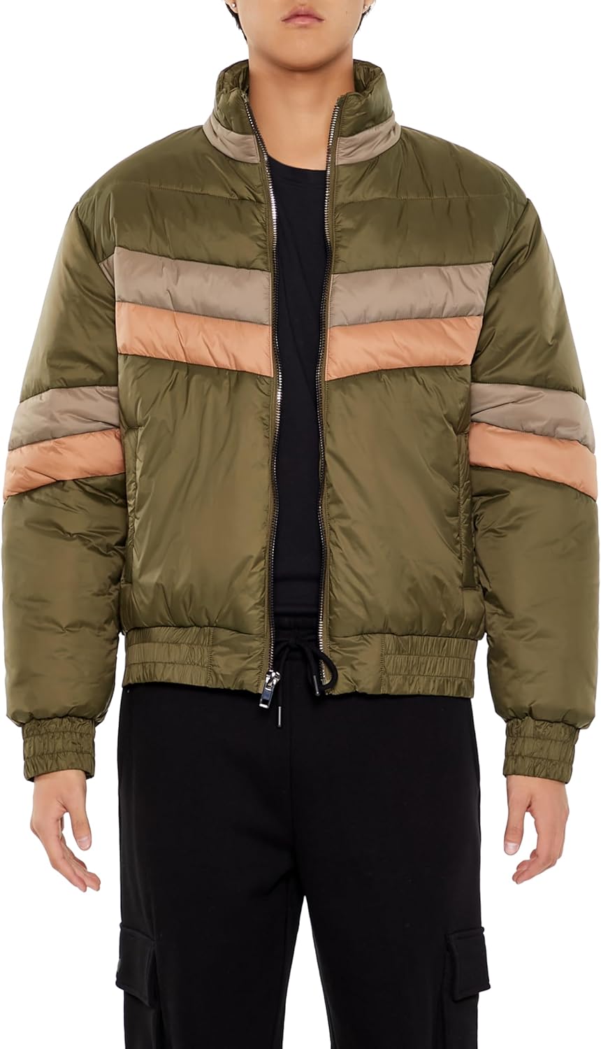 Forever 21 Men's Colorblock Funnel Neck Puffer Jacket