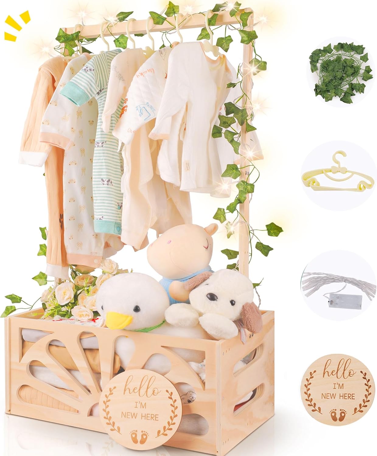 Wooden Baby Shower Crate Closet-Baby Shower Basket with Handle Hanger ...